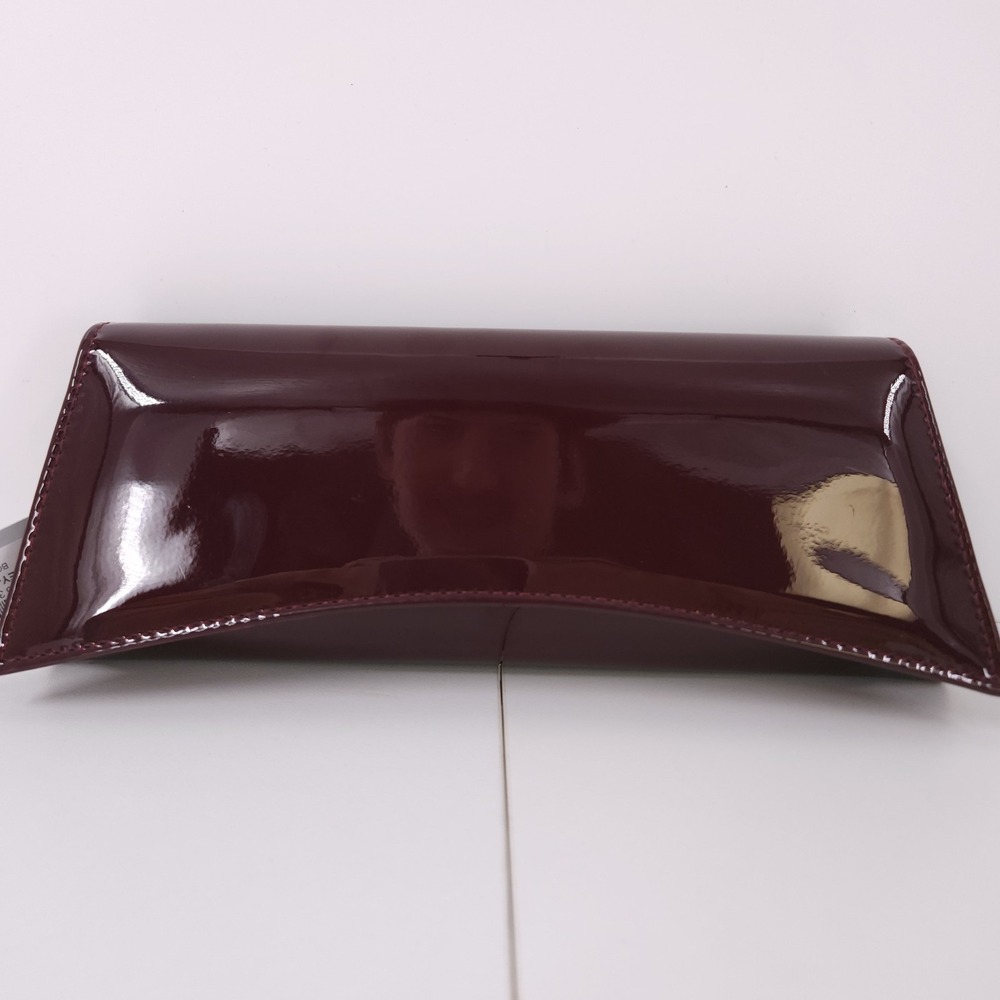 Nina Zoey Faux Leather Clutch Bordeaux Magnetic Snap Chain Strap Silver